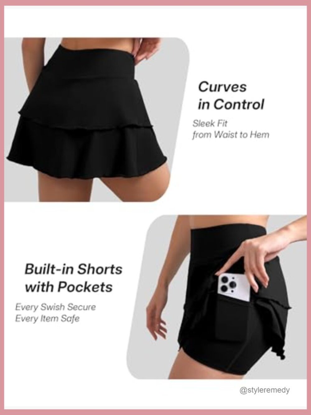 Double Ruffle High Waisted Skort with Pockets 85% Nylon 15% Spandex - Picture 5 of 7